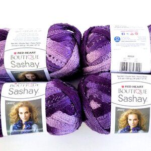 Red Heart Boutique Sashay Yarn "Boogie" Purple Shades Shimmer Lot 4 Skeins